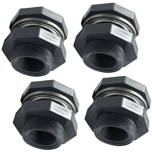 Suiwotin 4 Stück NPT3/4 PVC Schottverschraubung, 3/4 Zoll Kunststoff Wassertank-Anschluss Gewinde Thru-Bulk Rohrverschraubungen für Regentonnen, Aquarien, Eimerschlauchadapter, Teiche, Pools