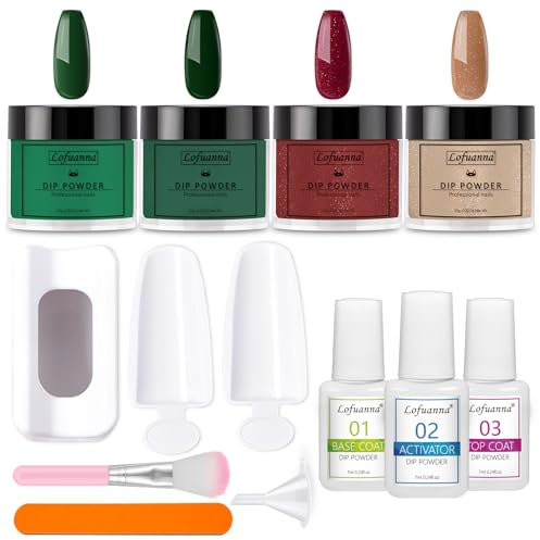 lofuanna Lofuanna Dip Powder Nail Kit Starter-4 Colors Dipping Powder with Base&Top Coat&Activator,No UV/LED Needed,All-in-One DIY French Nail Art Manicure Set for Beginners (A1-Holiday Limited)