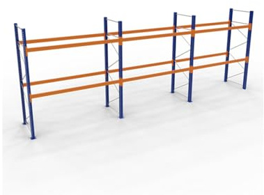 SCHULTE Lagertechnik Palettenregal 3 Felder á 2.700 mm | 3000 x 1100mm, (HxT,) 12 Holme (Fachlast 1.500kg)