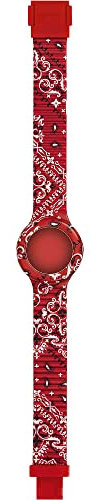 HIP HOP Orologio HBU1052 DONNA BANDANA quadrante MONO-COLORE BIANCO e CINTURINO SILICONE STAMPATO ROSSO