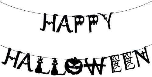 Oblique Unique® Happy Halloween Girlande Schwarz Horror schaurige Hänge Dekoration für Halloween Fasching Karneval Grusel Motto Party