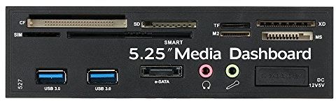 HUIOP Multi-Function USB 3.0 Hub e Port Internal Card Reader PC Dashboard Media Front Panel Audio for SD MS CF TF M2 MMC Memory Cards Fits 5.25 Bay