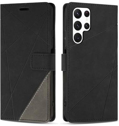 SONWO Coque pour Samsung Galaxy S22 Ultra, Protection Housse Etui en Cuir PU Portefeuille avec Emplacements Cartes et Fonction Support pour Galaxy S22 Ultra, Noir