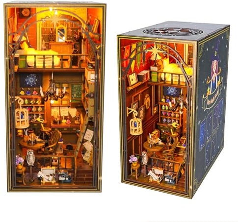 TOPBSFARNY DIY Miniatuur Poppenhuis Met Meubels, Miniatur-Architekturmodellbausatz, 3D-Holz-Puppenhaus-Buchstützen, Buchbastelmodell mit und LED, kreative Raumidee für Valentinstag, Geburtstag