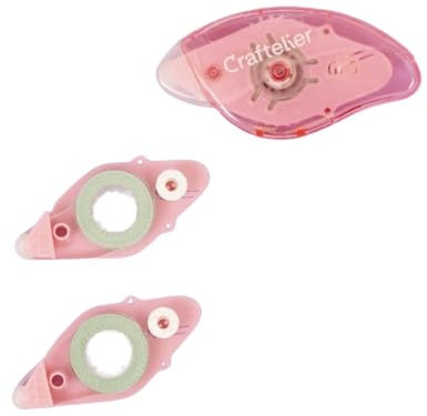 Craftelier - Kit de distributeur adhésif avec ruban adhésif double face repositionnable + 2 recharges | Conçu pour projets de scrapbooking et travaux manuels | Dimensions du ruban 8 mm x 7 m - Couleur