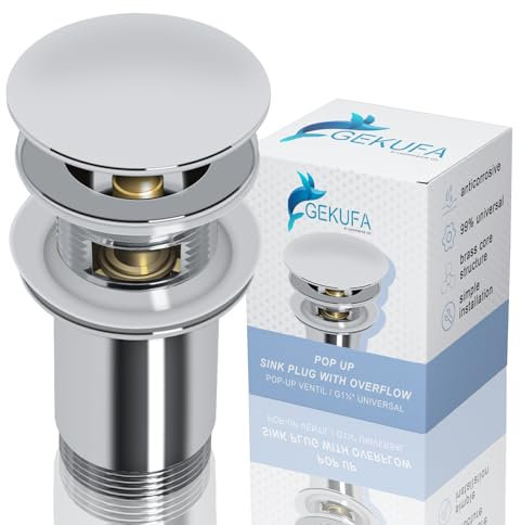 Waschbecken Ablaufgarnitur mit Überlauf, Abflussgarnitur Pop Up Ventil Waschtisch abfluss ventil Click Clack aus Edelstahl & Messing mit 4 Ersatzdichtungen, Silber