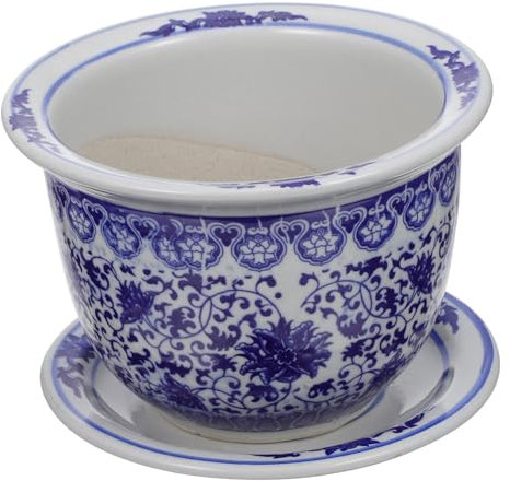 Toddmomy Pot De Fleurs en Porcelaine Bleu Et Blanc Cache-Pot en Céramique Pots De Fleurs en Porcelaine Bleu Et Pots De Plantes en Poterie Jardinière Ronde Bassin Aux Nénuphars Bureau Ménage