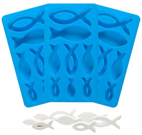 3 Stück Silikonform Fisch, Kommunion Deko Silikonform, Silikon-Fischform für Schokolade mit 8 Gittern, Silikonform Gießform Fische, Seifenform Silikonform Taufe Konfirmation für Schokolade, Kuchen