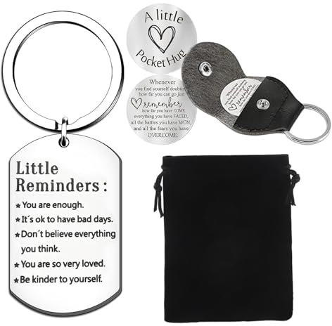 3 Stück Little Reminders Schlüsselanhänger Set, 1 schlüsselring mit 1 Pocket Hug Token und 1 Geschenkbeutel mit Zugband, Schlüsselband für Freund Beste Freundin Valentinstag