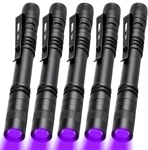 MVIOCS Linterna UV de luz negra, linternas LED de 395 nM de luz negra, mini detector de luz de antorcha para inspección del hogar y hotel, orina de perro, manchas de mascotas y chinches (paquete de 5