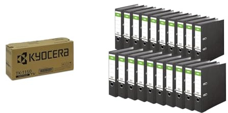 Kyocera TK-1150 Original Toner-Kartusche Schwarz 1T02RV0NL0. & Original DINOR Ordner-Wolkenmarmor-Recycling - Made in Germany. 20er Pack 8 cm breit DIN A4 schwarz Aktenordner Briefordner Büroordner