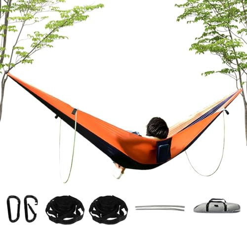 Yiurse Tree Hammocks for Outside - Outdoor Hiking Hammock,Portable Hammocks, Nylon Travel Hammock with Dual Support Poles for Fishing, Hiking, Beach BBQ