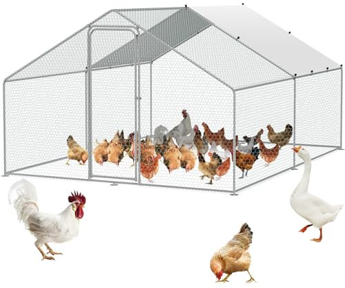 VEVOR Hühnerstall, 3 x 3,93 x 1,99 m, begehbarer Hühnerauslauf für den Hof mit Abdeckung, Hühnerhaus mit Turmdach und Sicherheitsschloss für Hinterhof, Bauernhof, Enten-, Kaninchen- und Geflügelkäfig
