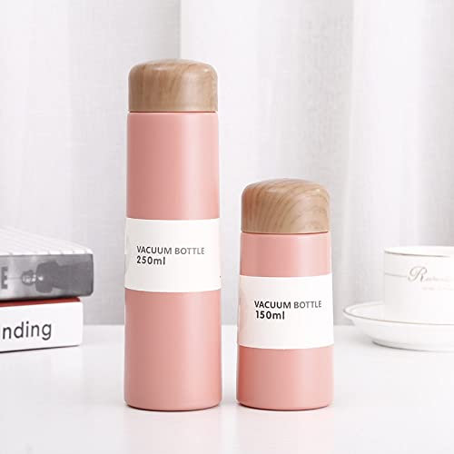 Termo de acero inoxidable de 250 ml, portátil, compacto, para estudiantes, para té, botella de agua, taza para automóvil, rosa, 250 ml
