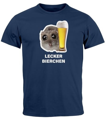 MoonWorks® Herren T-Shirt Lecker Bierchen Bier Alkohol Sad Hamster Meme Fun-Shirt Spruch lustig Navy L