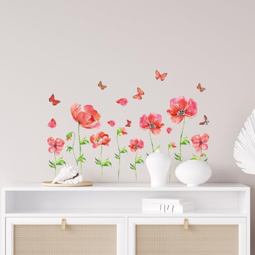 astylishome Wandtattoo Schmetterlinge Blumen Wandaufkleber Garten Blume Pflanzen Mädchen Wandsticker Kinderzimmer Wohnzimmer Schlafzimmer Wanddeko 0216