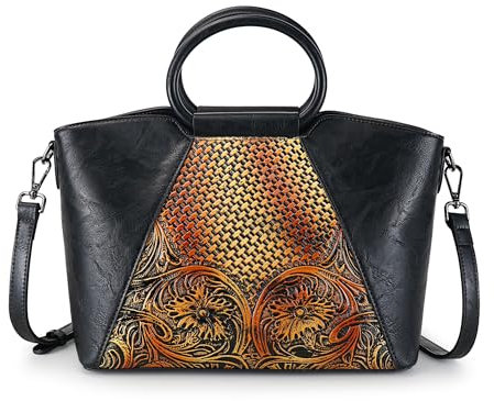 LETEULO Damen Handtasche Leder Henkeltasche Top Griff Tasche Vintage Umhängetasche Große Schultertasche Henkeltasche für Frauen eisen Schule Shopping