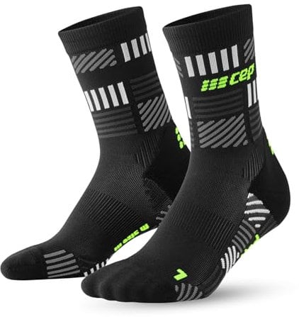 CEP - Laufsocken mit Kompression für Herren, The Run 4.0 Mid Cut Socks, mittellange Kompressionsstrümpfe, Größe III/M / 39-42, black/neon yellow (LE)