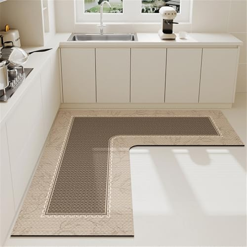 Hixingo Tapis de Cuisine Antidérapant Absorbant en Diatomite - Forme en L Devant Évier, Lavable pour Bain, Vaisselle et Douche (100x45cm, Fleur Vintage)