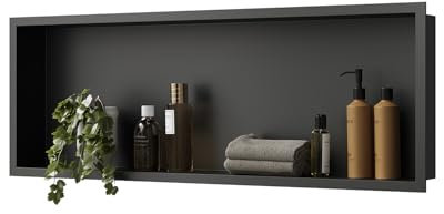 SUNXURY Nicchia da parete in acciaio inox, 90 x 30 cm, doccia incorporata, mensola singola, nicchia da parete per il bagno, nero opaco (può essere montata orizzontalmente o verticalmente)