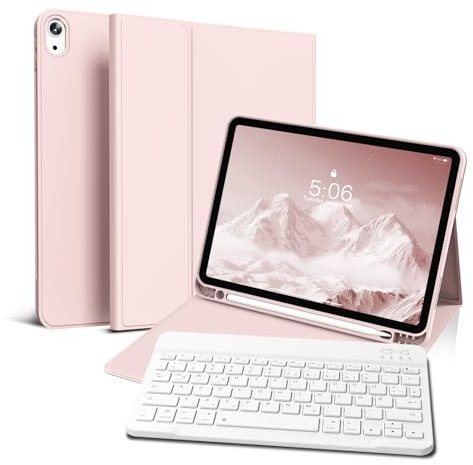 GKABXY Étui avec clavier pour iPad Air 11 2025 2024 (M3/M2), iPad Air 5 4 2022/2020 10,9, coque arrière en TPU souple avec porte-stylo, étui de clavier magnétique amovible, rose