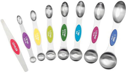 NileHome 8-Piece Stainless Steel Measuring Spoons Set | High Grade Stainless Steel with Scale Markings & Rust-Proof | Baking/Coffee/Spice Tools (0.15ml-15ml) with Magnetic Suction