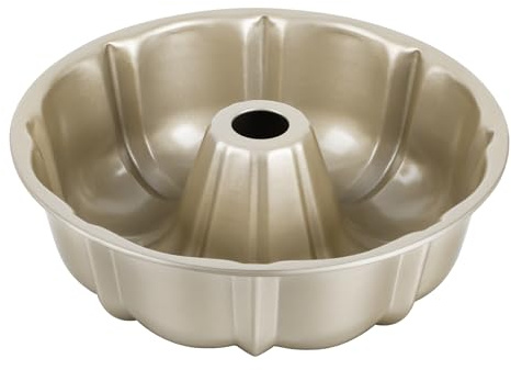 Onader 10Inch Fluted Cake Tin, Nonstick Carbon Steel Ring Cake Mould, Gold | Non-Toxic & Healthy Baking Pan for Bread and Pie, Heavy Duty & Leak-Proof, Bake Evenly & Quickly, Easy Release & Clean