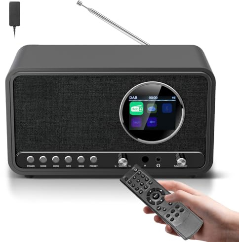 DAB DAB+ / FM Radio mit Fernbedienung, Bluetooth, 5W HiFi Lautsprecher, Kopfhöreranschluss, USB, AUX, DAB Plus Digitalradio Netzstecker, Küchenradio mit 60 Senderspeichern, Doppelwecker, Sleep-Timer