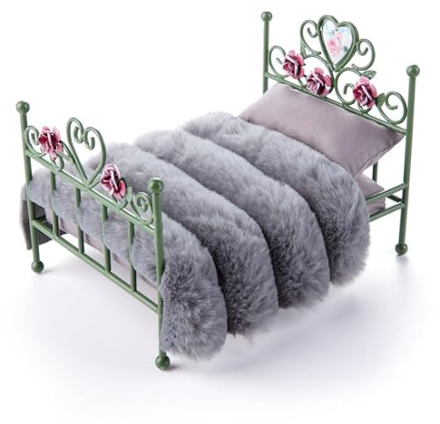 Minamzee 1:12 Puppenhausmöbel Viktorianisches Bett, Weißes Eisenbett mit Blumenverzierungen & Abnehmbarer Bettwäsche Kissen , Antike Miniaturmöbel für Puppenhaus
