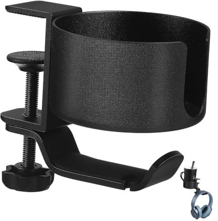 POPETPOP Soporte Ajustable para Auriculares con Portavasos Soporte Compacto Debajo del Escritorio