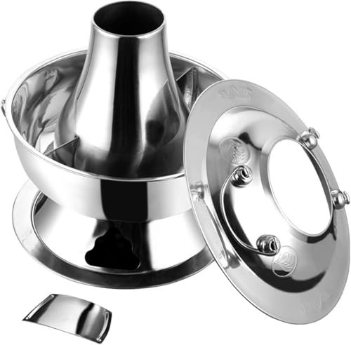 Traditional Chinese Copper Hot Pot, Vintage Copper Shabu Shabu Hot Pot with Divider, Two-Flavor Chinese Shabu Shabu Pot Cooker Stainless Steel Hot Pot Cookware