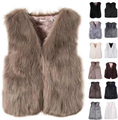 Kunstfell Weste Damen Winter Warm Faux Pelz Anzugweste Mantel Jacke Fellweste Pelzweste Fell Fleeceweste Plüschweste Winterweste Kurzweste Damenwesten Ärmellos Winterjacke Fleecejacke Schwarz Grau Xxl