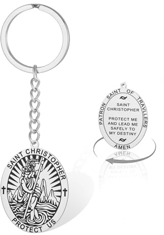 VASSAGO Porte-clés Saint Christophe Protect Us Médaille Saint des voyageurs Protection de prière Bijoux pour homme et femme