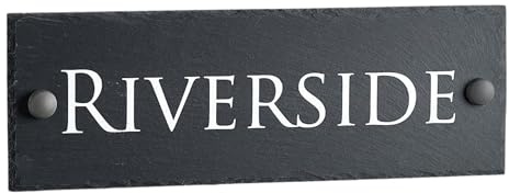 House Signs Direct Bespoke Slate House Sign, Rustic Grey, Weatherproof | Natural grey slate plaque with screws and wall fixings, available in two sizes (10x30cm and 45x15cm), weather-resistant