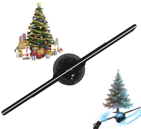 Ventilatore Ologramma, Proiettore Ventola Led Ologramma 3D Albero di Natale, Proiettore Olografico con Wifi, per Mostre