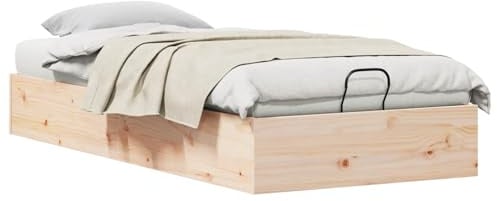 vidaXL Ottoman Bettgestell mit Stauraum Natur 100 x 200 cm, Hübsches Staubett, modernes rechteckiges Design, Gaslift-Rahmen, praktischer Platzsparer, massives Kiefernholz