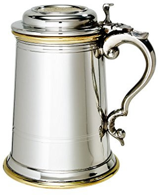 Wentworth Pewter – Heavy Lidded ‘Celtic Gold’ 1 Pint Pewter & Brass Tankard – Traditional Celtic Design Beer Mug or Stein – Engraving Available (1 Pint Tankard)