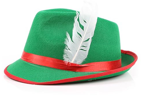 Damen Bayerischer Hut - 1 Stück - Oktoberfest Bayerischer Hut mit Feder Detail - Erwachsene Deutsch Tiroler Trilby Fasching Zubehör