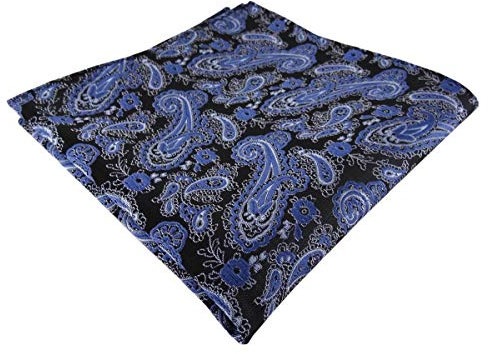 TigerTie Designer Einstecktuch in blau schwarz silber Paisley gemustert - Gr. 30 x 30 cm