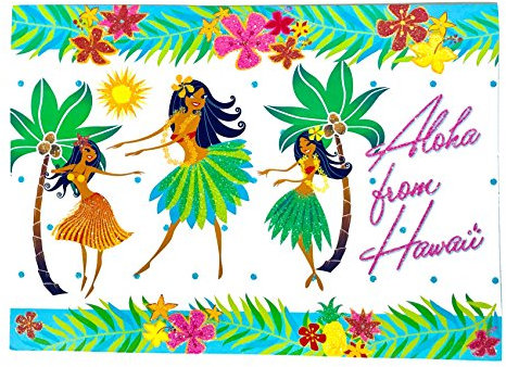 Island Heritage Hawaii-Postkarte, 8 Stück, glitzernde Hula-Honige