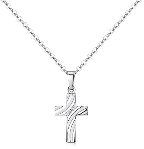MATERIA Kreuz Anhänger Halskette Silber 925 - Kettenanhänger geschliffen mit Zirkonia KA-29_K97-70cm