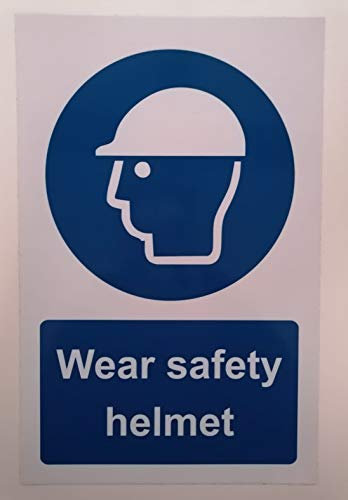 Wear safety helmet Safety sign - Self adhesive sticker 200mm x 150mm