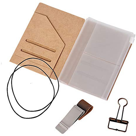 Reisepass-Notizbuch-Zubehör-Set – Kraft-Aktenordner, Reißverschluss-Etui, Stifthalter, Binder-Clip und 2 elastische Bänder