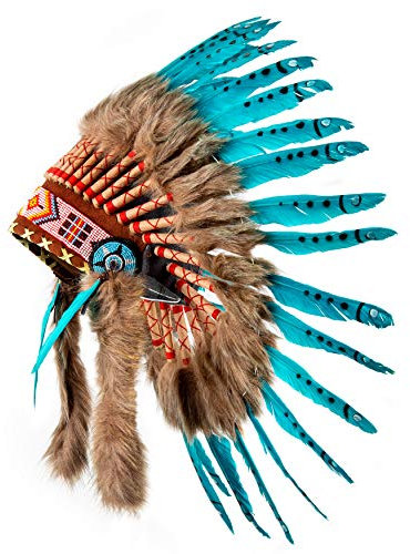 Pink Pineapple Traditioneller Indianer Inspirierter Kopfschmuck handgefertigt im traditionellen Stil Nordamerikanischer Indianer - Kurze Länge - Türkis