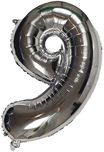DIWULI Luftballon 9 Geburtstag XL Silber - Folienballon 9, Zahl 9 Ballon 9 Jahre edel, Geburtstagsdeko 9. Geburtstag Party-Deko Junge Mädchen, Zahlen-Ballon Dekoration, Zahlen-Luftballon Groß
