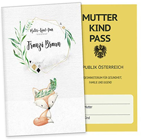 OLGS Mutter-Kind-Passhülle Österreich personalisiert Fuchs | Baby Schwanger Geschenkidee Mukipasshülle | Schutzhülle Hülle für den österreichischen MuKiPass personalisiert, Fuchs in Grün