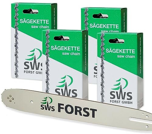 35cm SWS Forst GmbH Schwert Set mit 4 Sägeketten 3/8 52TG 1,3 mm kompatibel mit Husqvarna 135