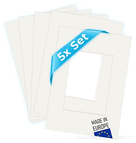 PHOTOLINI Passepartout 50x60 aussen für 30x45 innen, 5X säurefrei 1,5 mm Passepartout Karton Creme-Weiß, alterungsbeständige Schrägschnitt - Passepartouts, Präsentation & Schutz von Bildern und Fotos