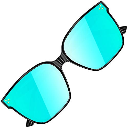 ATTCL Unisex HD Nylonlinse Sonnenbrille Herren Damen verspiegelt TR90 Rahme Ultra Leicht JD211 Black+blue