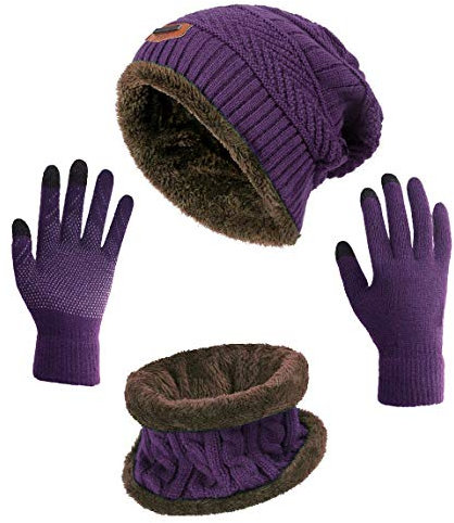 Hindawi Wintermütze, Schal, Handschuhe, Schlappmütze, Touchscreen Handschuhe, für Damen - Blau - Für Frauen